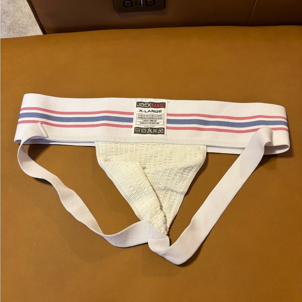 Jockmail White and Red Men's Jockstrap - Picture 3 of 3